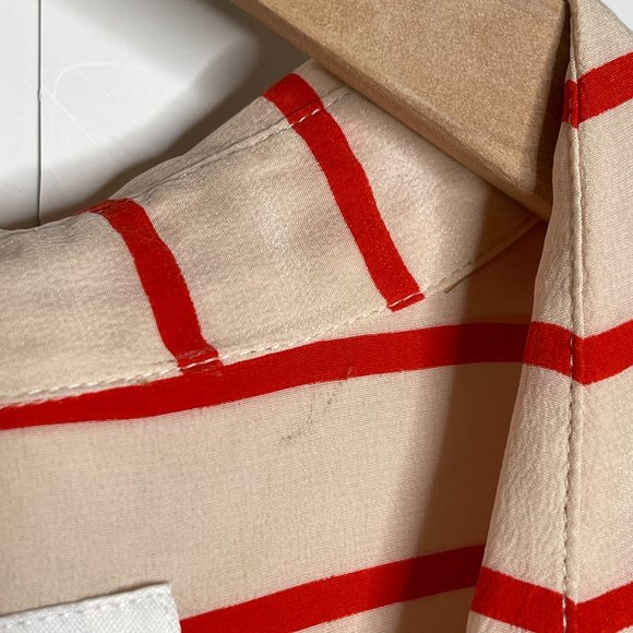 SOLD Equipment Femme Orange Striped Silk Shirt Blouse Top Size L Long Sleeve - Picture 9 of 12